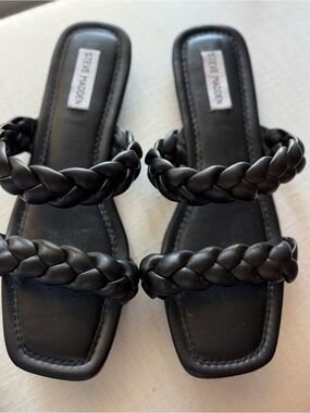 Steve Madden Black Braided Slip-On Sandals - Women's